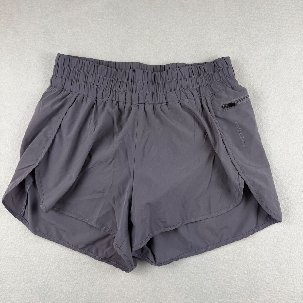 Paragon Fitwear Womens Grey Tulip Hem Athletic Running Shorts Smocked Waist Sz S